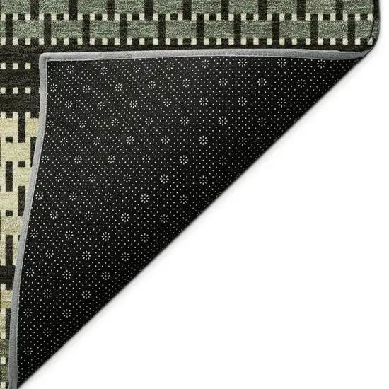 Moss Green Wheat And Black Striped Washable Indoor Outdoor Area Rug Photo 3