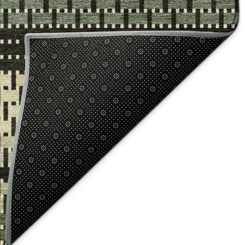 Moss Green Wheat And Black Striped Washable Indoor Outdoor Area Rug Photo 3