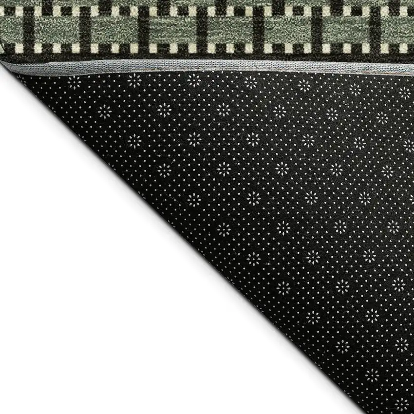 Moss Green Wheat And Black Striped Washable Indoor Outdoor Area Rug Photo 2