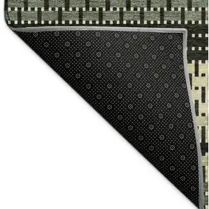 Photo of Moss Green Wheat And Black Striped Washable Indoor Outdoor Area Rug