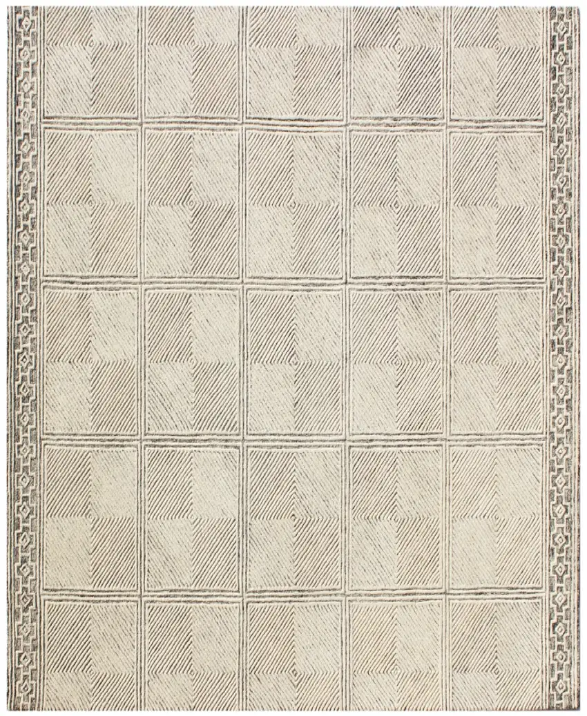 Moss Green Wool Abstract Geometric Hand Tufted Non Skid Area Rug Photo 1