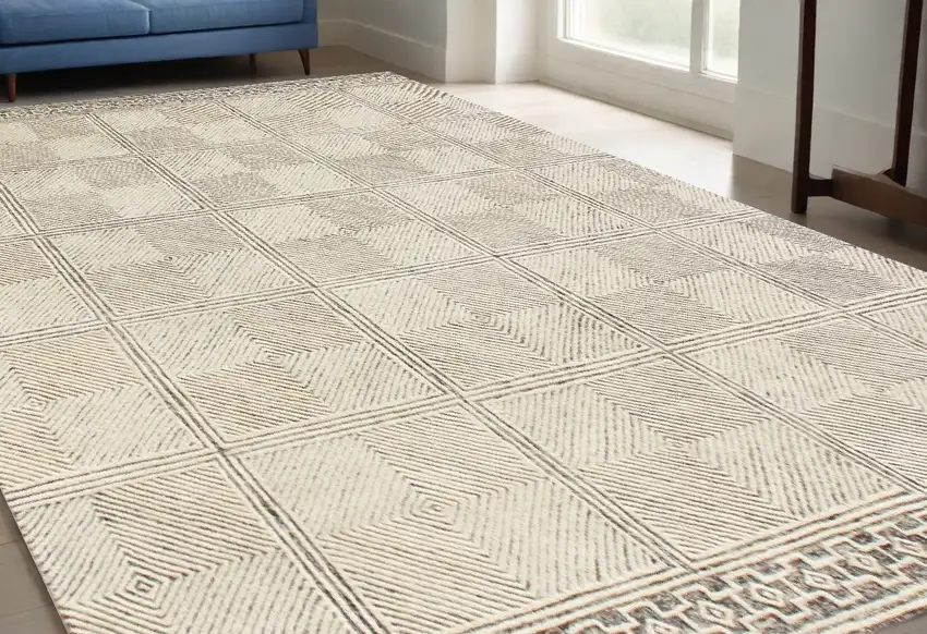 Moss Green Wool Abstract Geometric Hand Tufted Non Skid Area Rug Photo 1