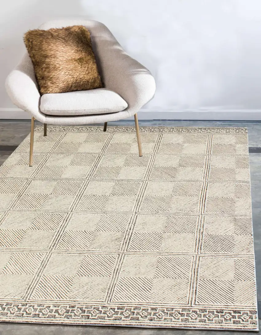 Moss Green Wool Abstract Geometric Hand Tufted Non Skid Area Rug Photo 9