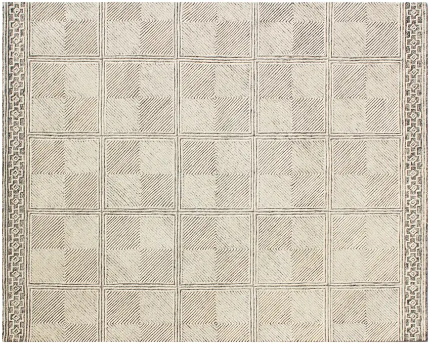 Moss Green Wool Abstract Geometric Hand Tufted Non Skid Area Rug Photo 2