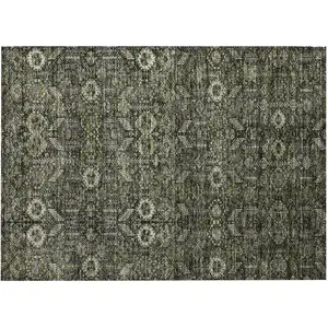 Photo of Moss Green and Gray Floral Washable Non Skid Indoor Outdoor Area Rug
