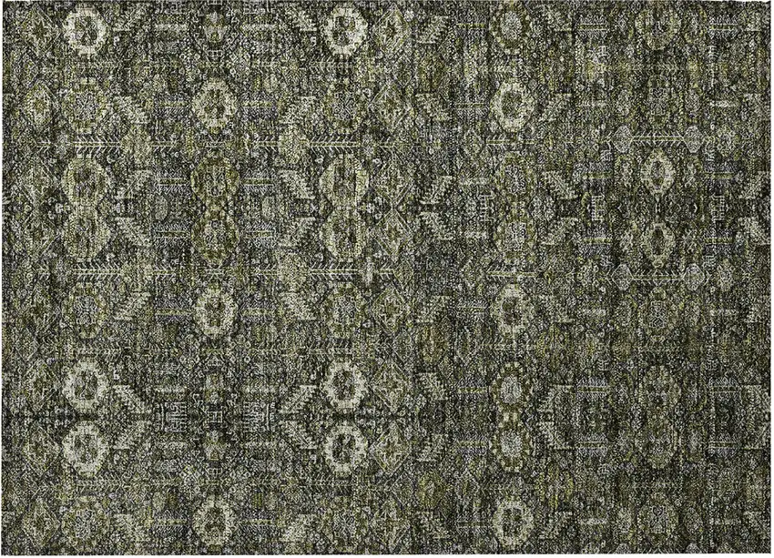 Moss Green and Gray Floral Washable Non Skid Indoor Outdoor Area Rug Photo 5