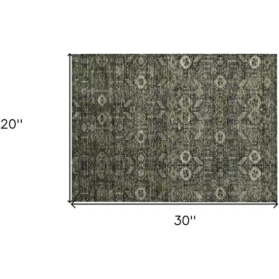 Moss Green and Gray Floral Washable Non Skid Indoor Outdoor Area Rug Photo 3