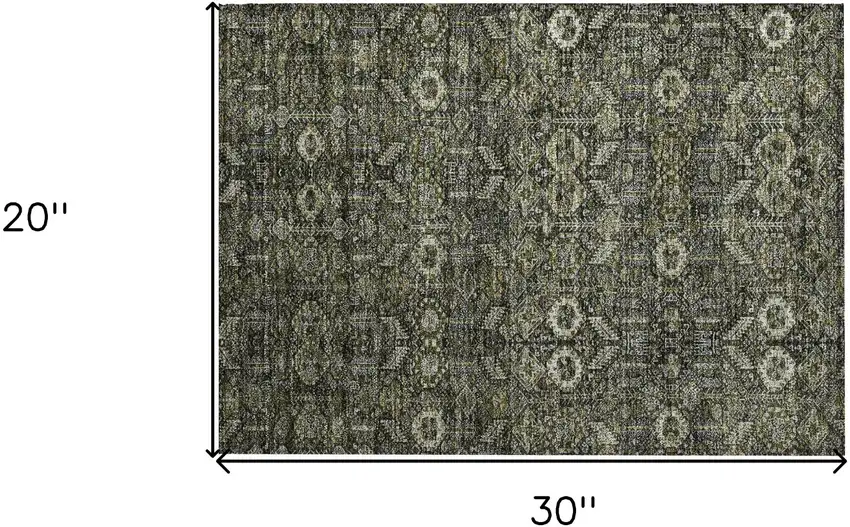 Moss Green and Gray Floral Washable Non Skid Indoor Outdoor Area Rug Photo 3
