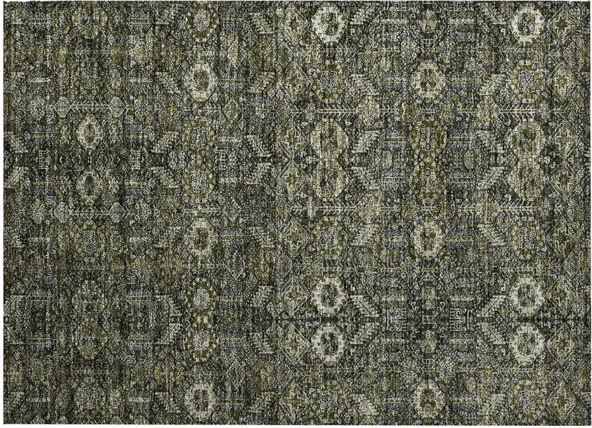 Moss Green and Gray Floral Washable Non Skid Indoor Outdoor Area Rug Photo 2