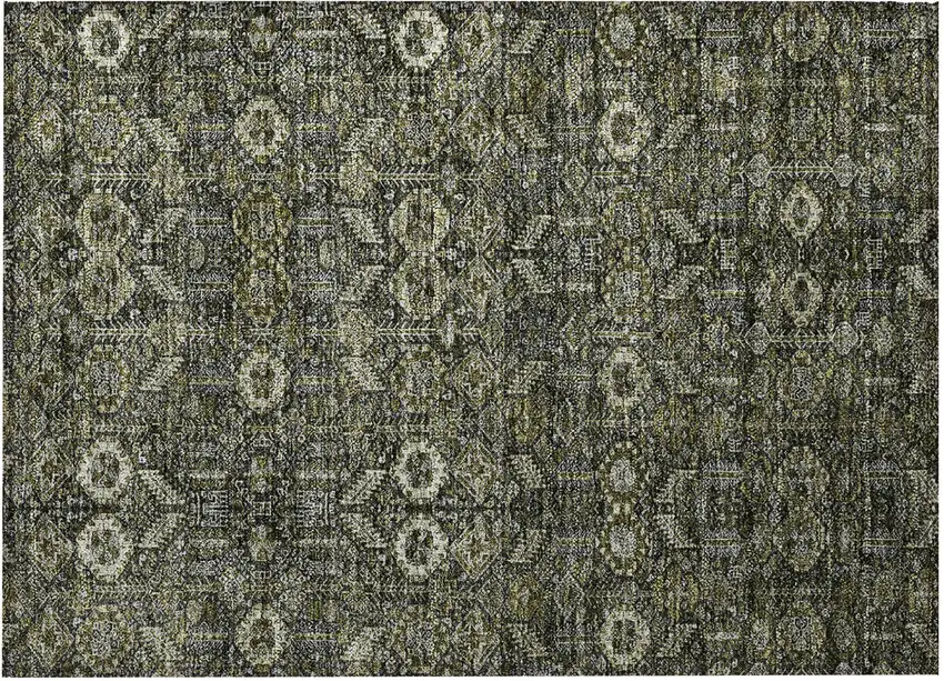 Moss Green and Gray Floral Washable Non Skid Indoor Outdoor Area Rug Photo 4