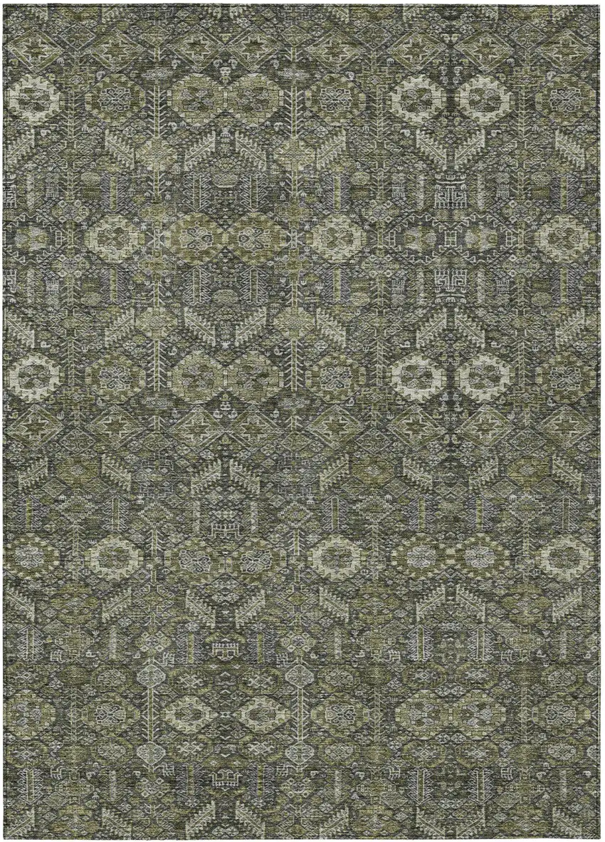 Moss Green and Gray Floral Washable Non Skid Indoor Outdoor Area Rug Photo 2