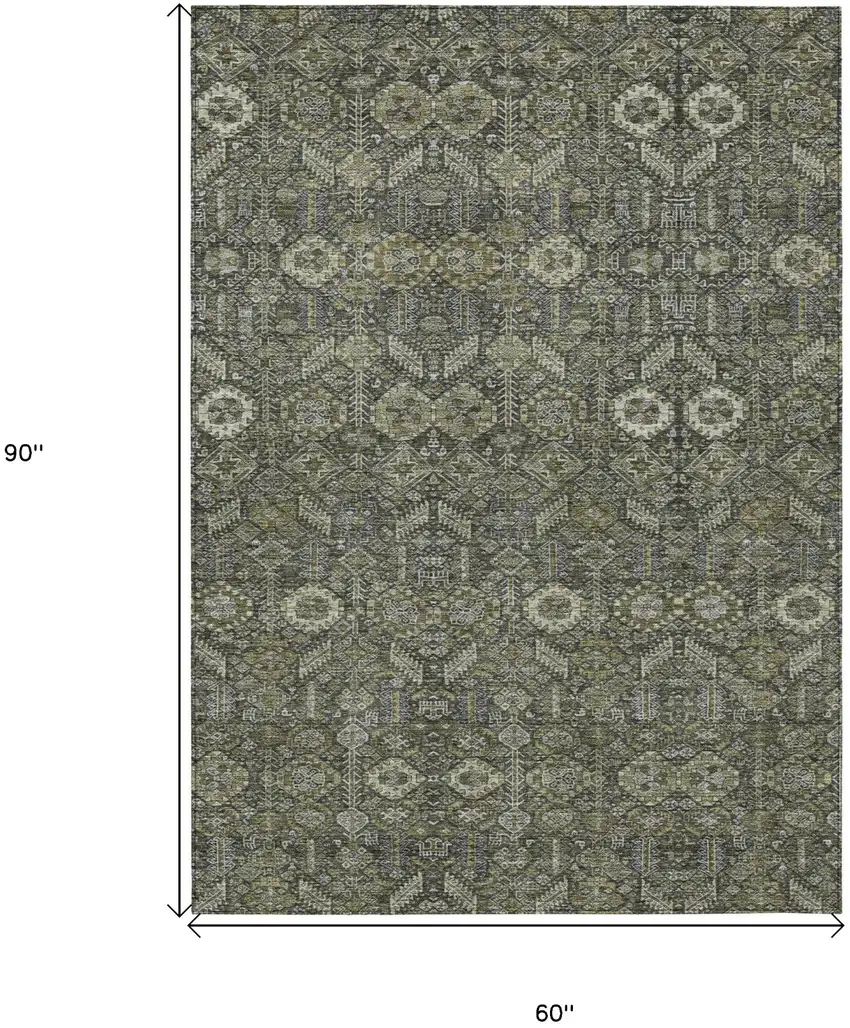 Moss Green and Gray Floral Washable Non Skid Indoor Outdoor Area Rug Photo 3
