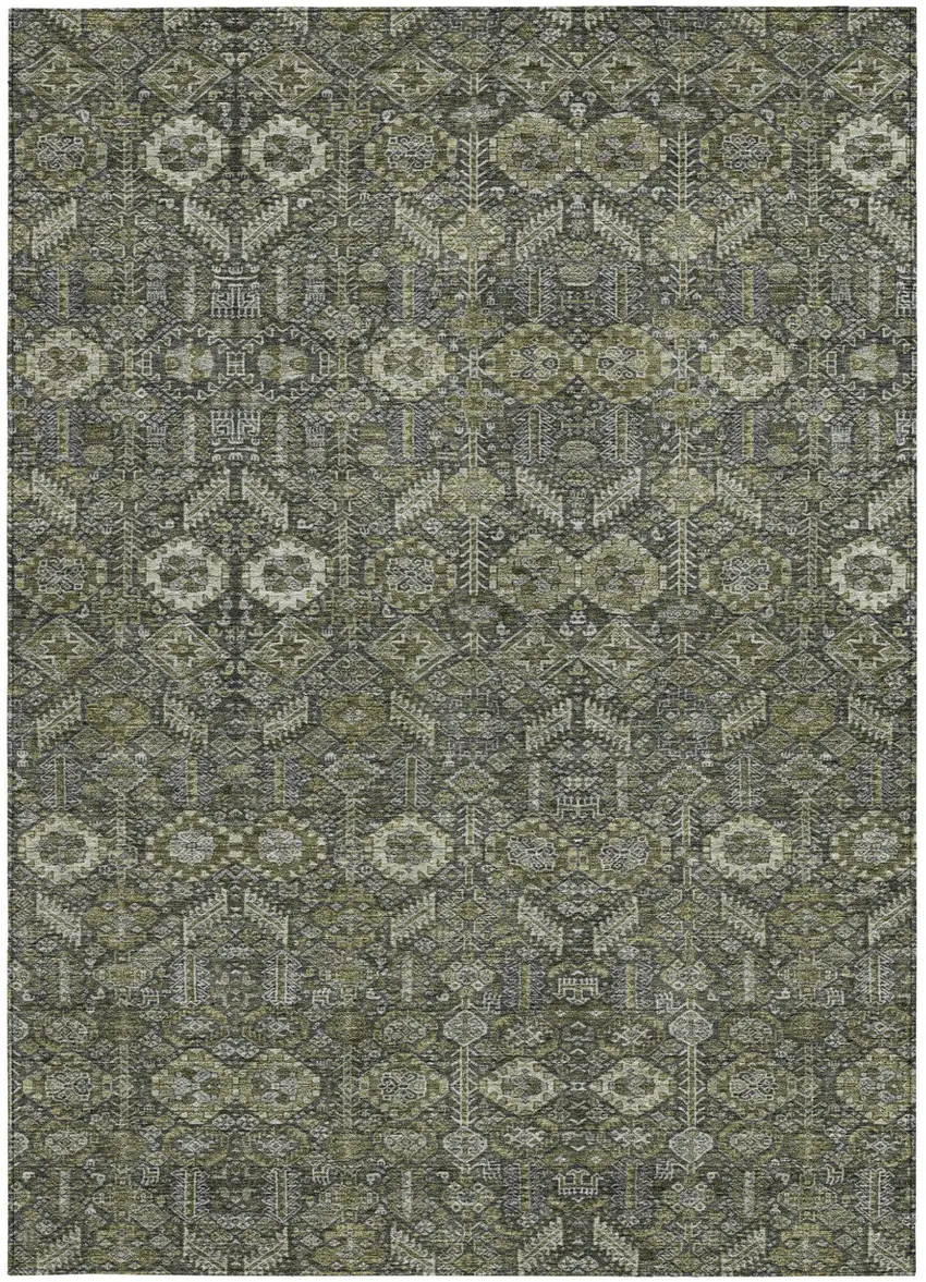 Moss Green and Gray Floral Washable Non Skid Indoor Outdoor Area Rug Photo 5