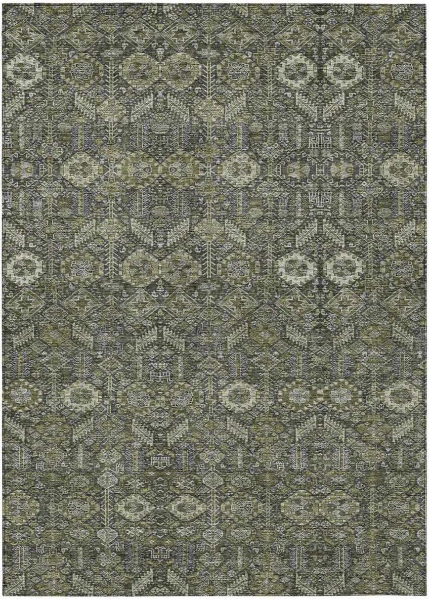 Moss Green and Gray Floral Washable Non Skid Indoor Outdoor Area Rug Photo 2