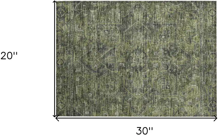 Moss Green and Gray Oriental Washable Non Skid Indoor Outdoor Area Rug Photo 3