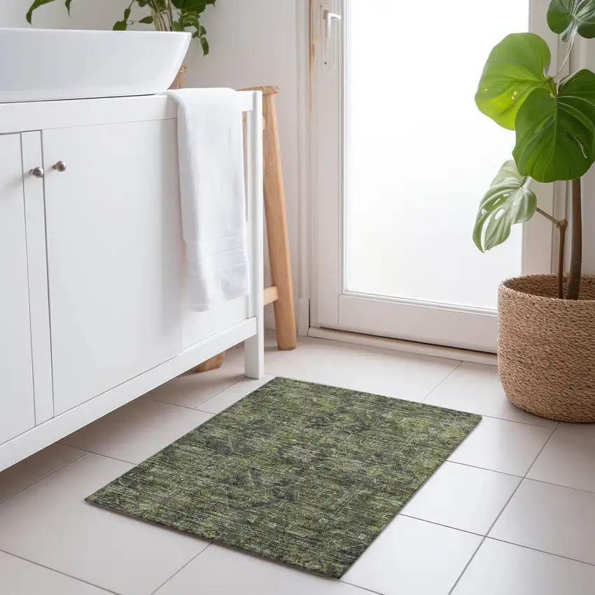 Moss Green and Gray Oriental Washable Non Skid Indoor Outdoor Area Rug Photo 8