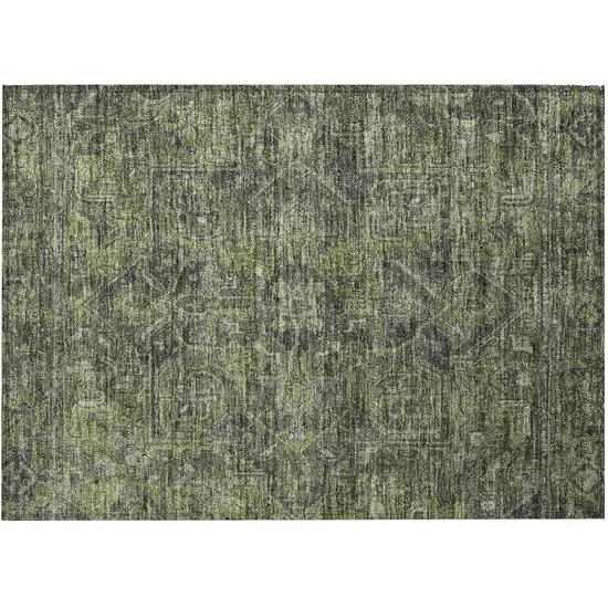 Moss Green and Gray Oriental Washable Non Skid Indoor Outdoor Area Rug Photo 5