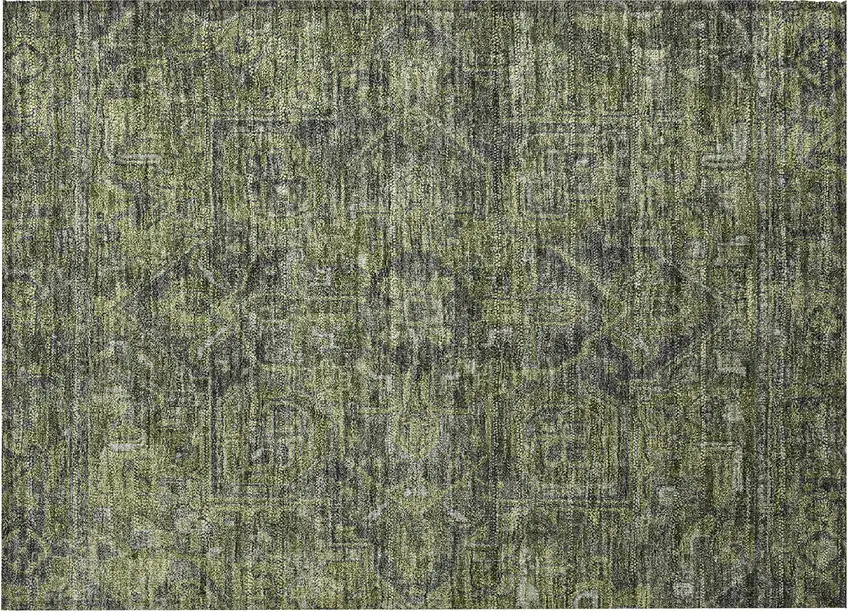 Moss Green and Gray Oriental Washable Non Skid Indoor Outdoor Area Rug Photo 5