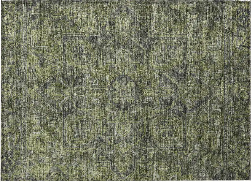Moss Green and Gray Oriental Washable Non Skid Indoor Outdoor Area Rug Photo 4