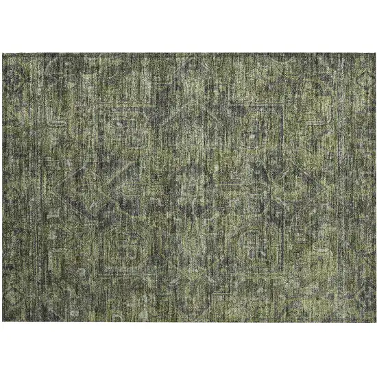 Moss Green and Gray Oriental Washable Non Skid Indoor Outdoor Area Rug Photo 2