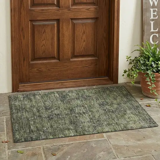 Moss Green and Gray Oriental Washable Non Skid Indoor Outdoor Area Rug Photo 1