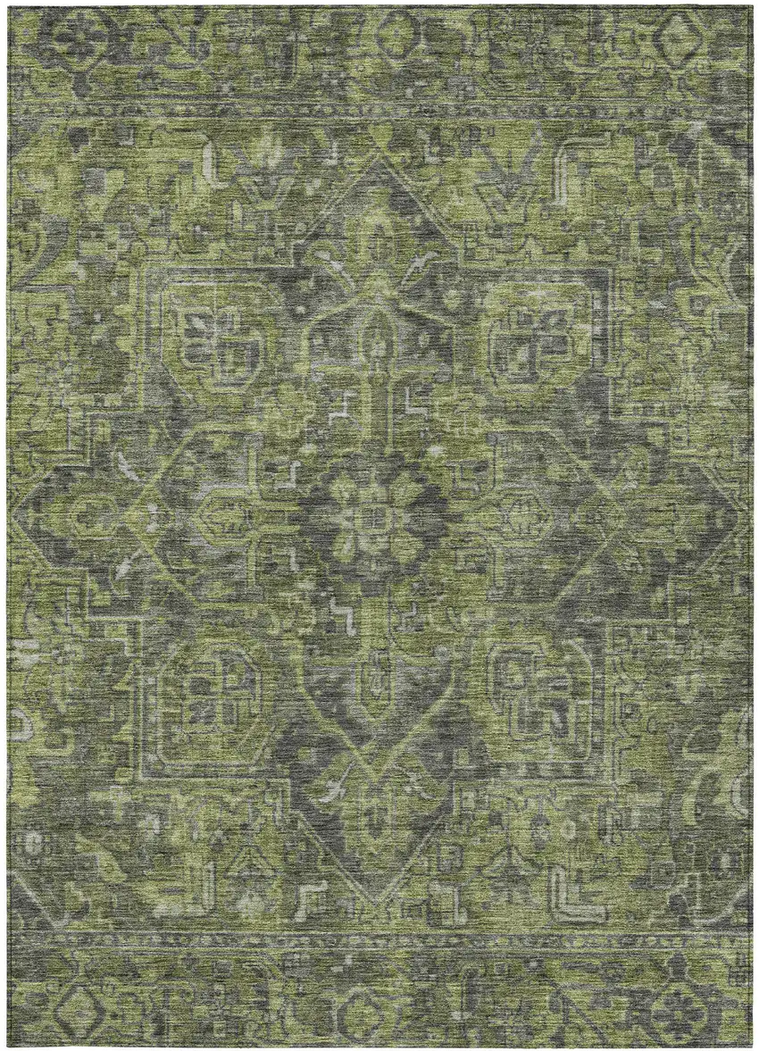 Moss Green and Gray Oriental Washable Non Skid Indoor Outdoor Area Rug Photo 5