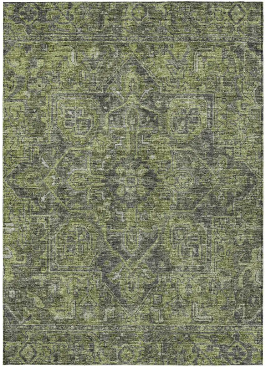 Moss Green and Gray Oriental Washable Non Skid Indoor Outdoor Area Rug Photo 4