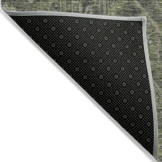 Moss Green and Gray Oriental Washable Non Skid Indoor Outdoor Area Rug Photo 5
