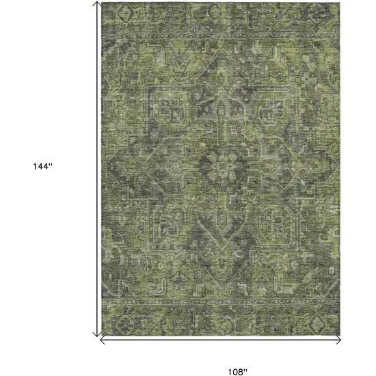 Moss Green and Gray Oriental Washable Non Skid Indoor Outdoor Area Rug Photo 3
