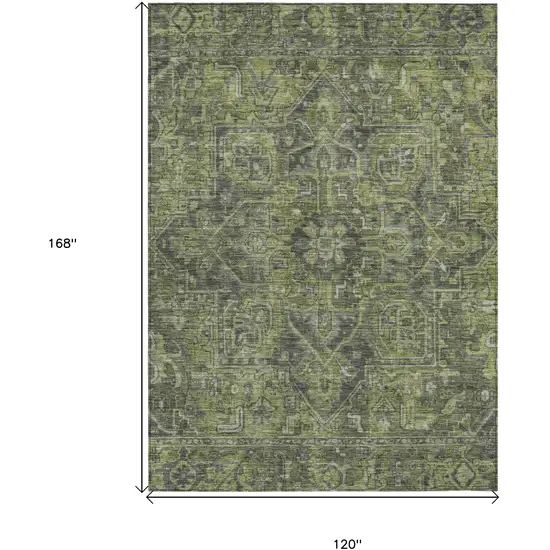 Moss Green and Gray Oriental Washable Non Skid Indoor Outdoor Area Rug Photo 3