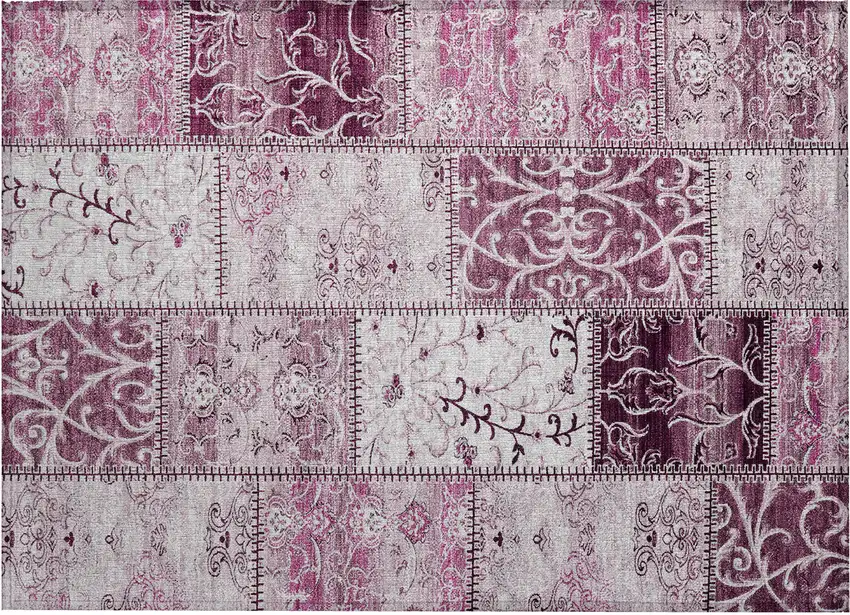 Mountbatten Pink Patchwork Washable Non Skid Indoor Outdoor Area Rug Photo 2