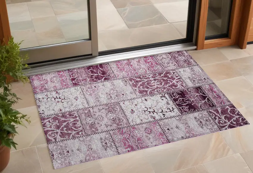Mountbatten Pink Patchwork Washable Non Skid Indoor Outdoor Area Rug Photo 1