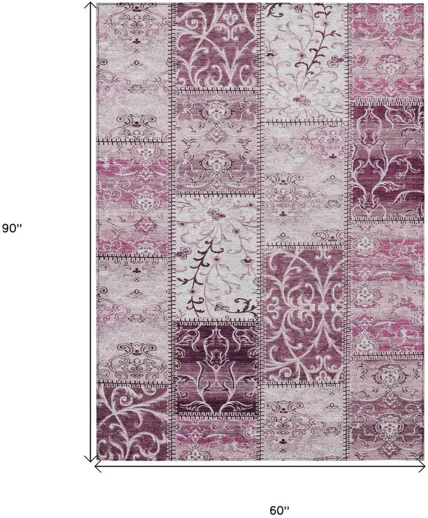 Mountbatten Pink Patchwork Washable Non Skid Indoor Outdoor Area Rug Photo 3
