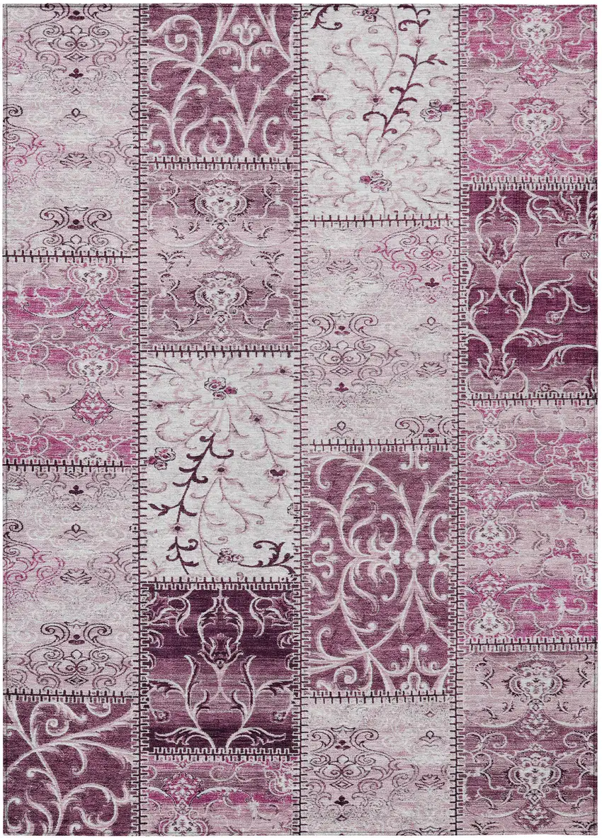 Mountbatten Pink Patchwork Washable Non Skid Indoor Outdoor Area Rug Photo 2