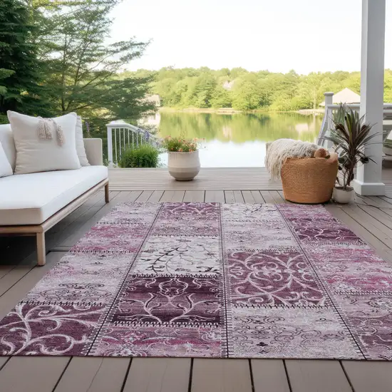 Mountbatten Pink Patchwork Washable Non Skid Indoor Outdoor Area Rug Photo 9