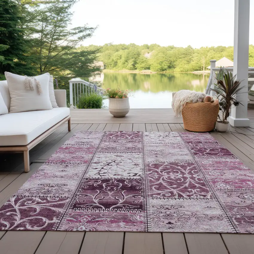Mountbatten Pink Patchwork Washable Non Skid Indoor Outdoor Area Rug Photo 9