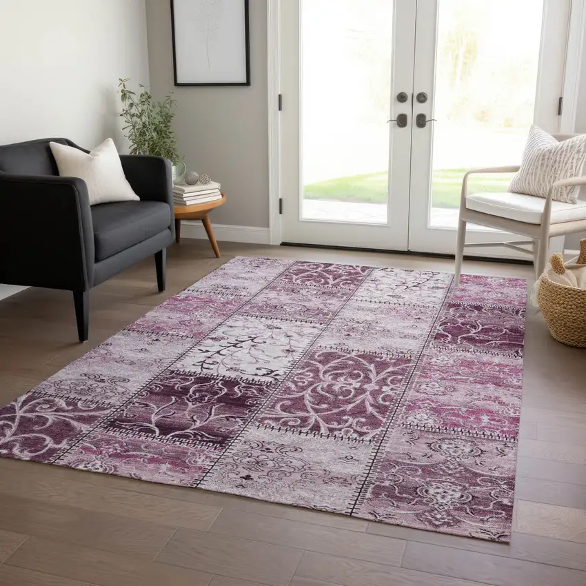 Mountbatten Pink Patchwork Washable Non Skid Indoor Outdoor Area Rug Photo 8