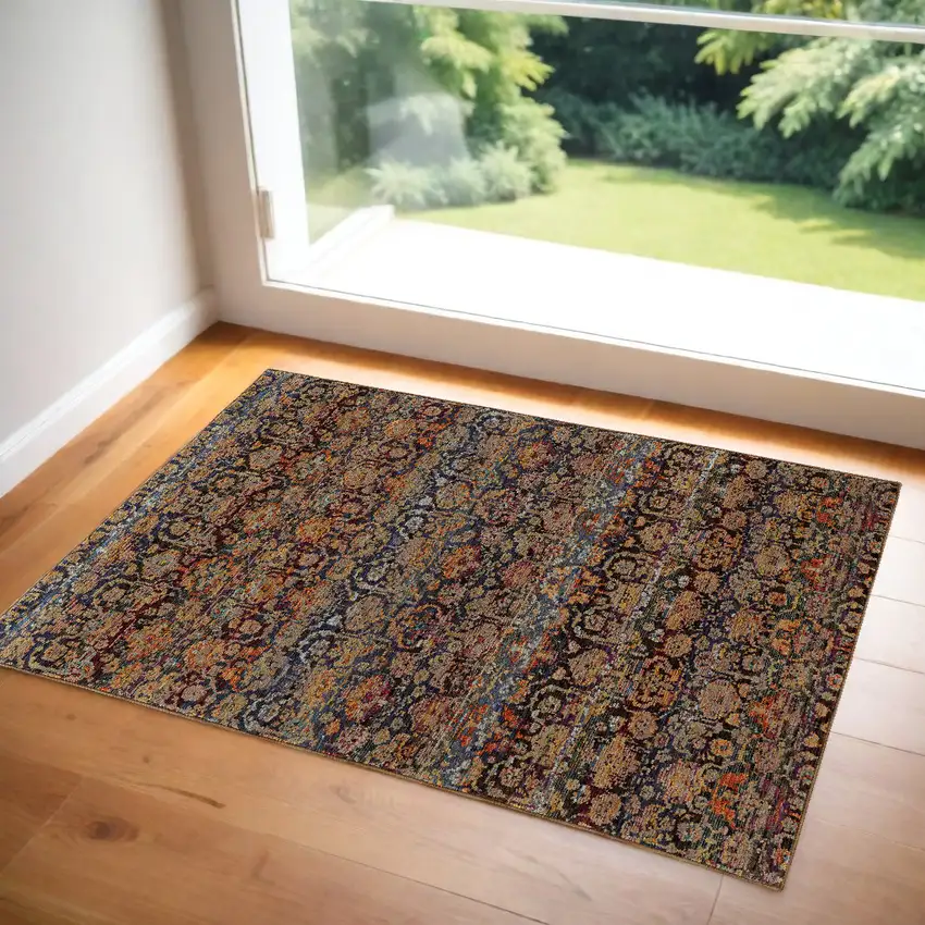 Blue and Ivory Abstract Power Loom Area Rug Photo 1