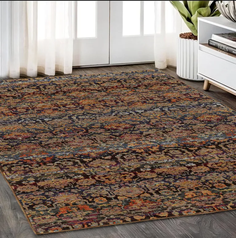 Multi And Blue Abstract Power Loom Stain Resistant Area Rug Photo 5