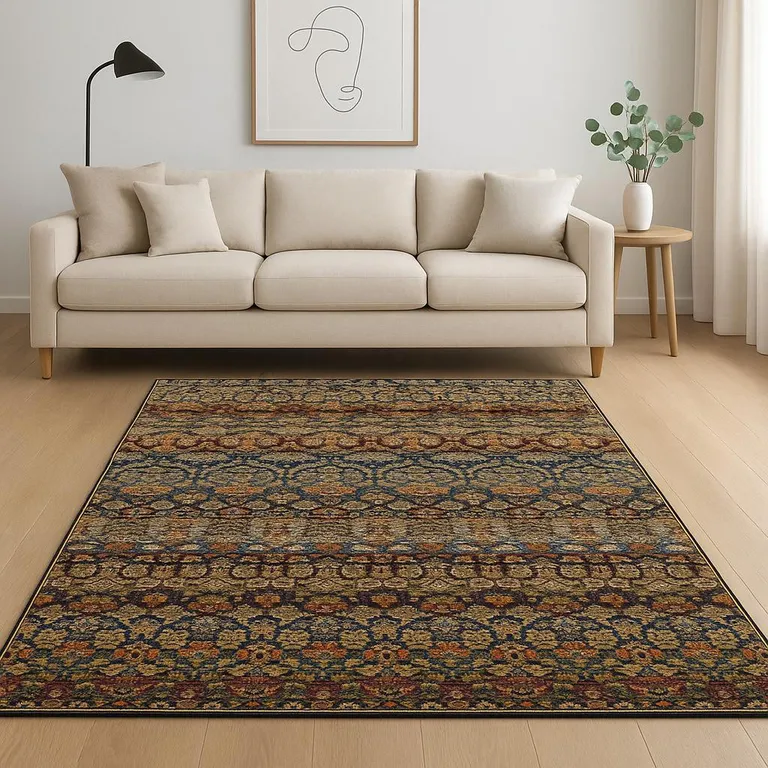 Multi And Blue Abstract Power Loom Stain Resistant Area Rug Photo 5