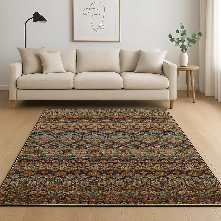 Blue and Ivory Abstract Power Loom Area Rug Photo 1