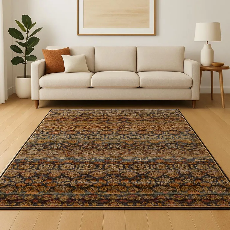 Multi And Blue Abstract Power Loom Stain Resistant Area Rug Photo 2