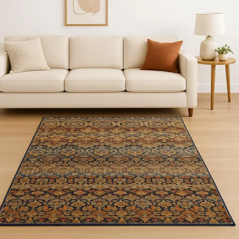 Multi And Blue Abstract Power Loom Stain Resistant Area Rug Photo 5