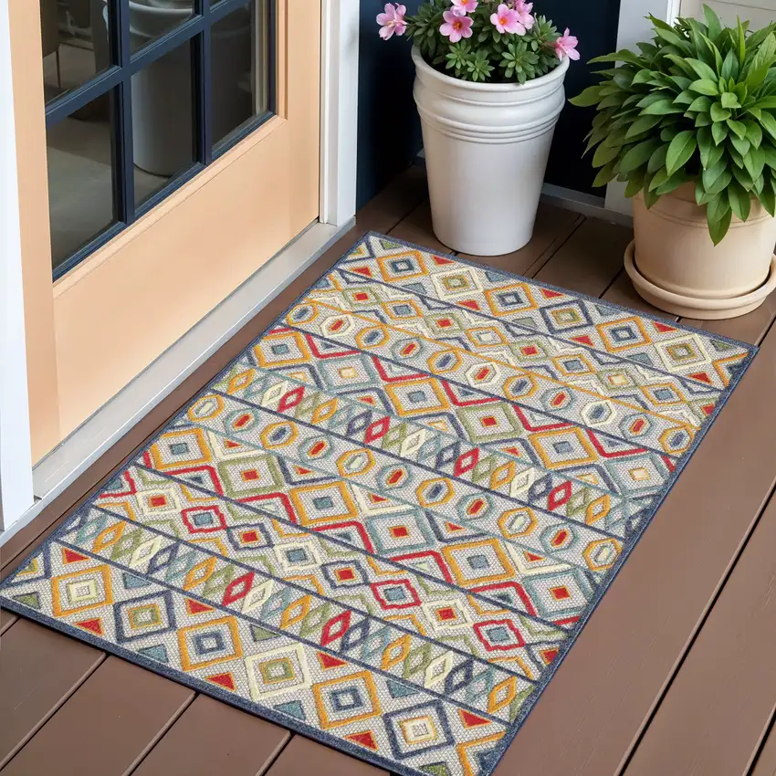 Multi Aztec Pattern Indoor Outdoor Area Rug Photo 1