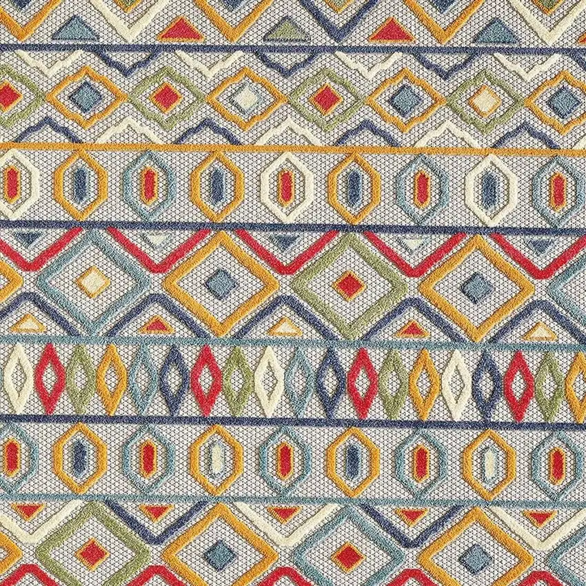 Ivory And Blue Southwestern Stain Resistant Indoor Outdoor Area Rug Photo 5