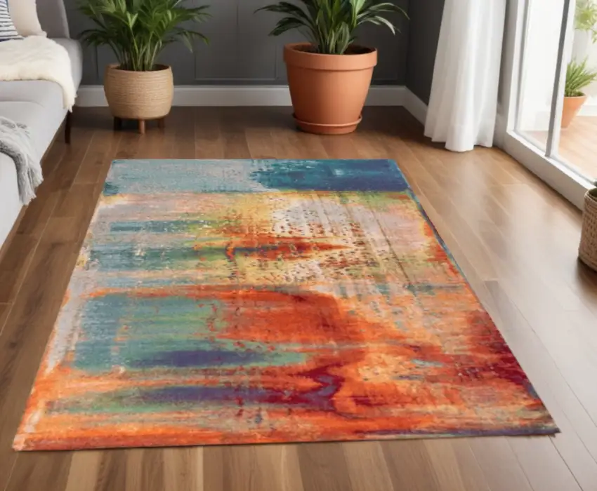 Multi Color Abstract Watercolor Area Rug Photo 2