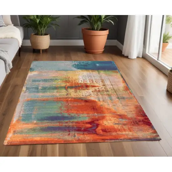 Multi Color Abstract Watercolor Area Rug Photo 2
