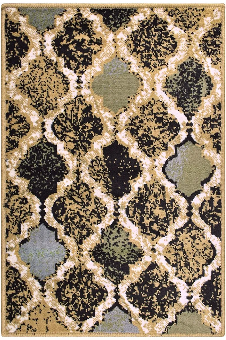 Multi Color Quatrefoil Power Loom Distressed Stain Resistant Area Rug Photo 1