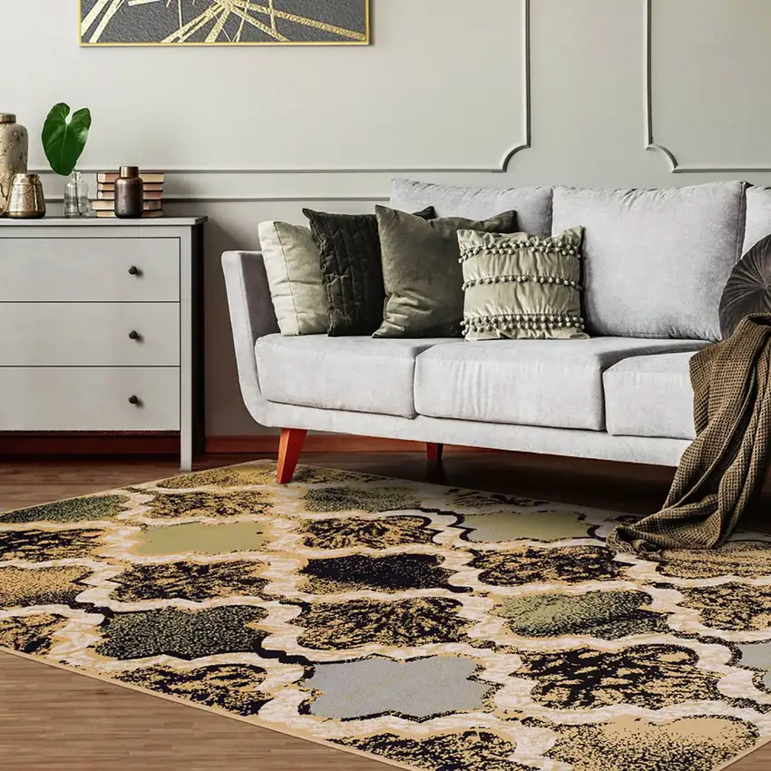 Multi Color Quatrefoil Power Loom Distressed Stain Resistant Area Rug Photo 5