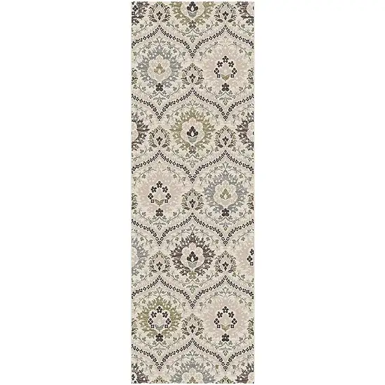 11' Black Ivory And Gray Floral Runner Rug Photo 2